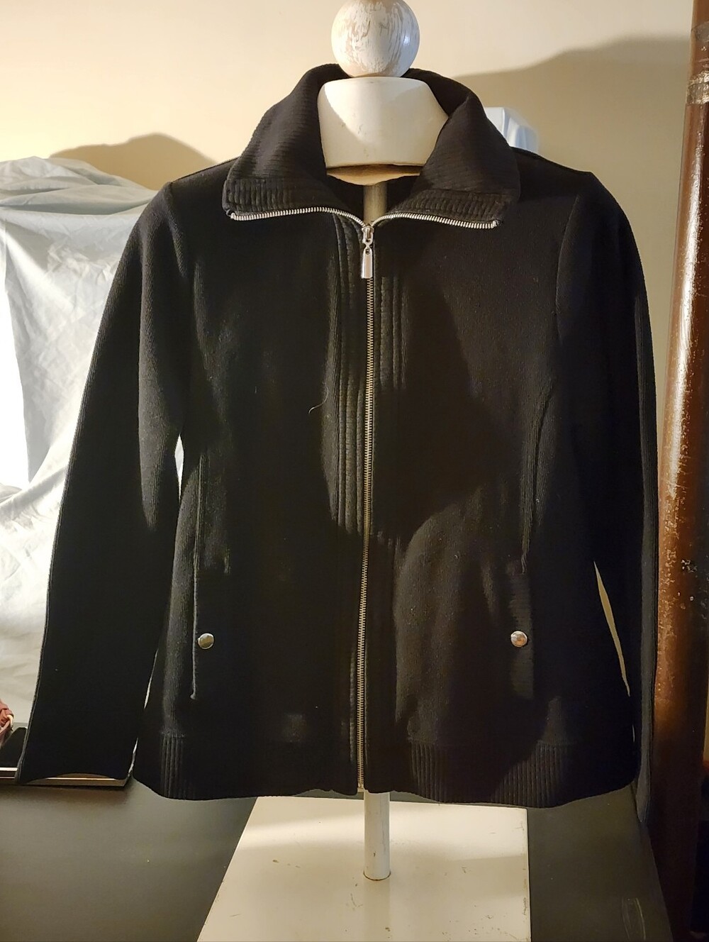 Studio Works Black Full-Zip Ribbed Collar Bomber